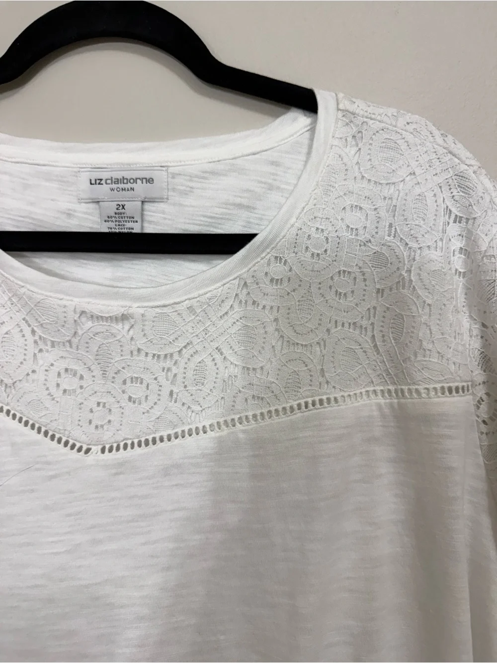 LIZ CLAIBORNE Women's 50% Cotton Tunic Top Short Sleeve Solid White 2X  NWT!